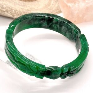 EMERALD Green Multicolor Jadeite Jade Chinese Hand Carved 59mm Bangle Bracelet